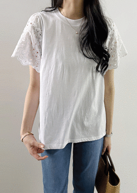 뮤즈 소매 레이스 반팔 티셔츠 (3 color)
